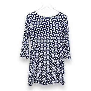 Melly M Womens ‎ Blue/White Boatneck Cayman Shift Dress 3/4 Sleeve Sz Small